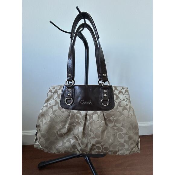 Coach Y2K Ashley Carryall Shoulder Bag Brown F15510 CC Logo Leather Canvas Read - Picture 2 of 10